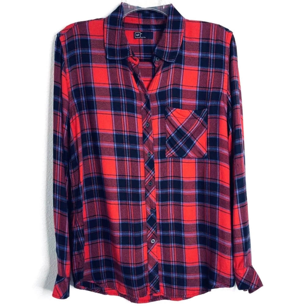 NWT GAP Plaid Oversized Relaxed Boyfriend Flannel Button Down